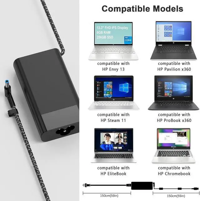 Alt view image 6 of 7 - LXHY 65W Laptop Charger 19.5V 3.33A Compatible with HP Envy x360,Spectre x360,EliteBook Pavilion Stream X360,ProBook X360 11 450 650 640 G1 G2 G3 G4 G5 G6 G7 Blue Tip 4.5*3.0mm Power Supply Cord