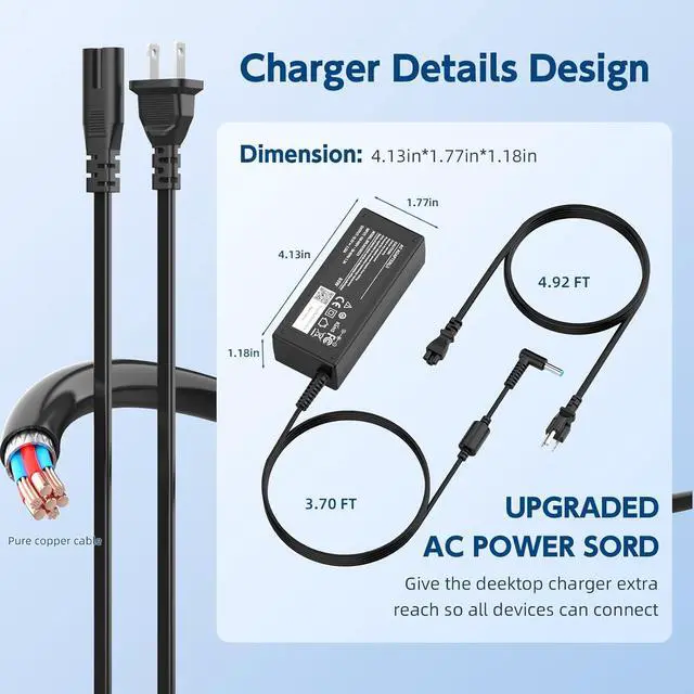 Alt view image 4 of 5 - LXHY 65W Laptop Charger Compatible with HP Elitebook ProBook-Fit for EliteBook 725 745 755 G3 G4 G5 G6, 820 840 850 G3 G4 G5 G6 G7 G8 G9 / ProBook 440 450 455 470 640 645 650 G3 G4 G5 G6 G7 G8 G9