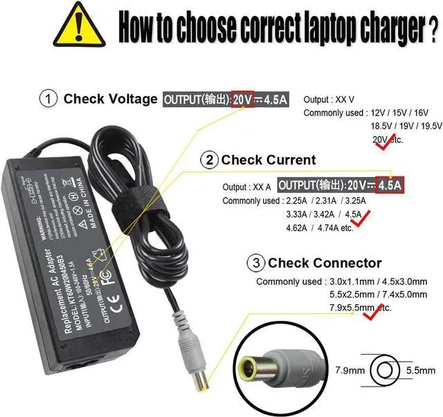 Alt view image 3 of 7 - LXHY 90W 20V 4.5A AC Adapter Charger Compatible with Lenovo Thinkpad T60 T61 T400 T410 T420 T430 T500 T510 T520 T530 X60 Z60 X200 X201 X220 X230 X61 L420 L430 Edge 14 15 E420 E430 E530 Power Supply