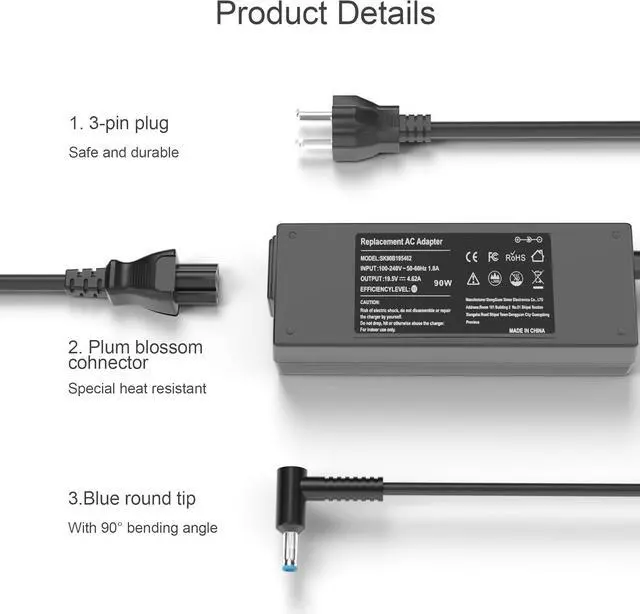 Alt view image 6 of 7 - LXHY 90W 19.5V 4.62A AC Adapter Laptop Charger Compatible for HP 710412-001 740015-001 710413-001 710414-001 719309-001 Envy Touchsmart M6 M7 15-j 17-j Series,Pavilion 11 14 15 17 Power Cord