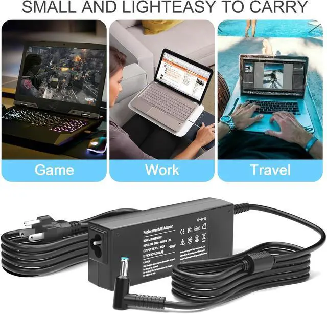 Alt view image 7 of 7 - LXHY 90W 19.5V 4.62A AC Adapter Laptop Charger Compatible for HP 710412-001 740015-001 710413-001 710414-001 719309-001 Envy Touchsmart M6 M7 15-j 17-j Series,Pavilion 11 14 15 17 Power Cord