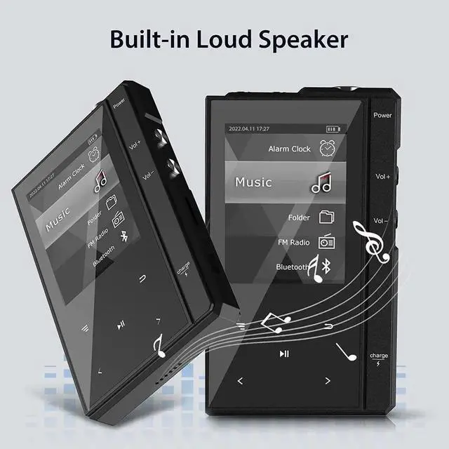 Alt view image 3 of 6 - 32GB MP3 Player with Bluetooth 5.0, Phinistec Portable Music Player MP3 with Speaker, Metal Body & Glass Back, HiFi Sound with FM Radio, Voice Recorder, E-Book, Support Micro SD Card up to 256GB
