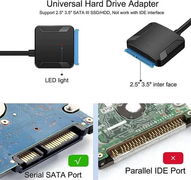 Alt view image 7 of 7 - SATA to USB Adapter - USB 3.0 to 2.5" 3.5" SATA III Hard Drive Adapter - External Transfer Cable for SSD/HDD Support UASP, Comes with 12V 2A Power Supply