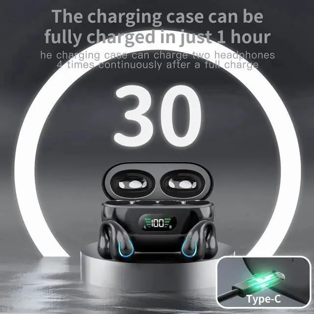 Alt view image 5 of 7 - Clip-On Wireless Earbuds Bone Conduction, Wireless Bluetooth V5.3 Open Ear Headphones, 80 Hours Playtime with Charging Case, IPX4 Waterproof Earphones Sport Cycling Running Work Earbud Hooks