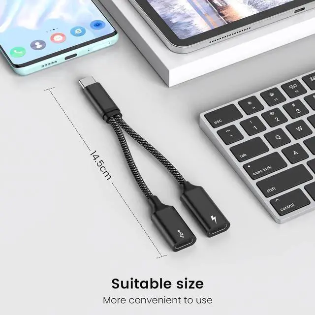 Alt view image 4 of 6 - USB C Splitter USB C to USB C Female Adapter USB Y Splitter Cable(NOT for Monitor)USB C Male to 2USB-C Female Cord Double USB C Port Hub USB C Charging Split Adapter for Mac Xbox One PS5 Laptop