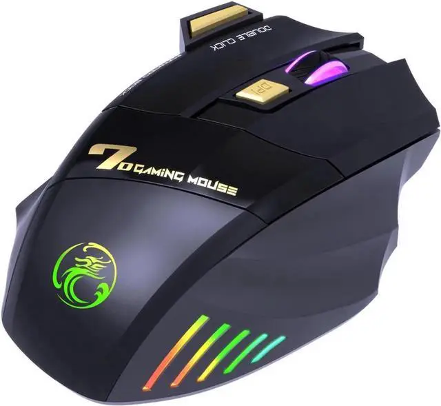 Alt view image 3 of 6 - [Dual Mode] Bluetooth + 2.4G RF Wireless Gaming Mouse, Rechargeable Silent Wireless Mouse with 3200DPI Adjustable, Double Click Key, Colorful RGB Lights, Gaming Mice with Thumb Rest for PC/Mac Gamer