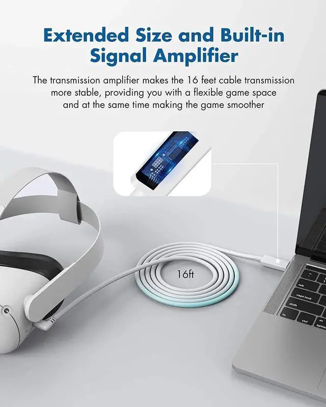 Alt view image 4 of 7 - for Oculus Quest 2 Link Cable 16ft(5M), USB Type C to A, USB 3.2 Gen1 5Gbps/3A, Oculus Link Cable, Oculus Link, Oculus Cable with High Speed Data Transfer & Fast Charging (White, 5m/16ft)