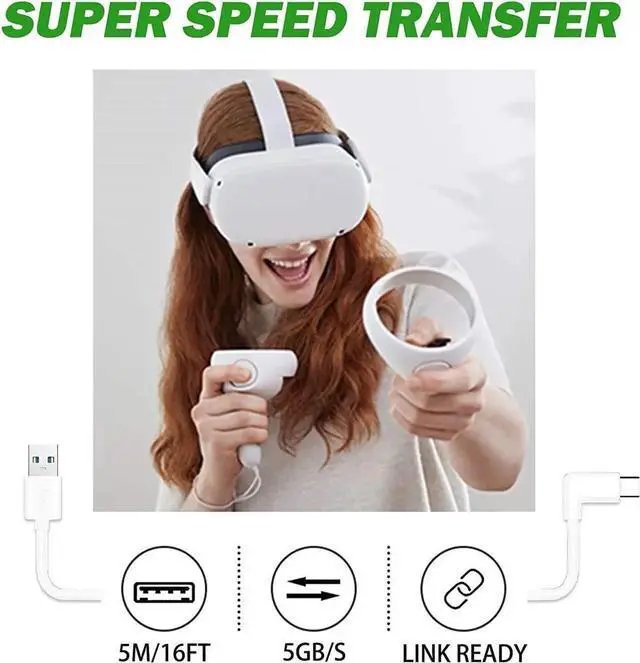 Alt view image 2 of 7 - for Oculus Quest 2 Link Cable 16ft(5M), USB Type C to A, USB 3.2 Gen1 5Gbps/3A, Oculus Link Cable, Oculus Link, Oculus Cable with High Speed Data Transfer & Fast Charging (White, 5m/16ft)