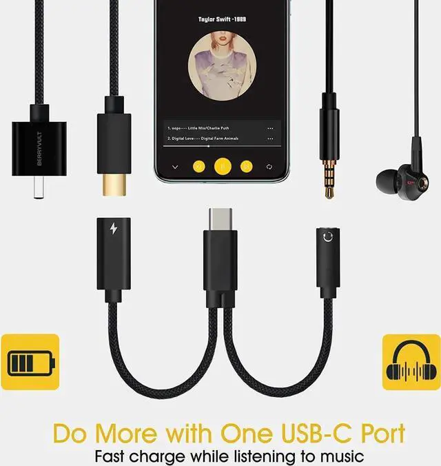 Alt view image 6 of 7 - USB C to 3.5mm Headphone and 60W PD Charger Adapter, 2-in-1 USB C to AUX Mic Jack with USB C PD 60W Fast Charging for Stereo, Earphones, Compatible with Galaxy Note 20/10/S20, Pixel 2/3/4 XL,iPad Pro