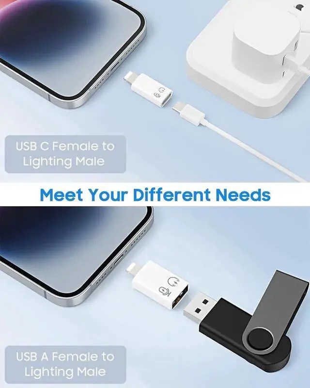 Alt view image 5 of 7 - USB C Female to Lightning Male Adapter Lightning Male to USB-A Female OTG Adapter Connector for iPhone 14/13/12/11 Pro Max/iPad/iPod/AirPods Support 10W Fast Charging/Data Transfer/Audio