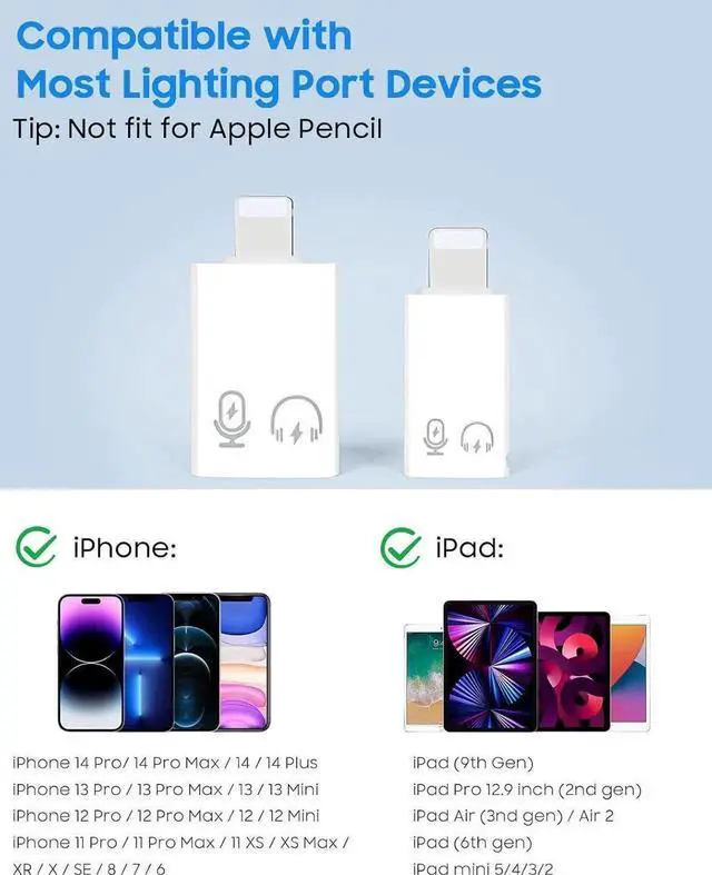 Alt view image 6 of 7 - USB C Female to Lightning Male Adapter Lightning Male to USB-A Female OTG Adapter Connector for iPhone 14/13/12/11 Pro Max/iPad/iPod/AirPods Support 10W Fast Charging/Data Transfer/Audio