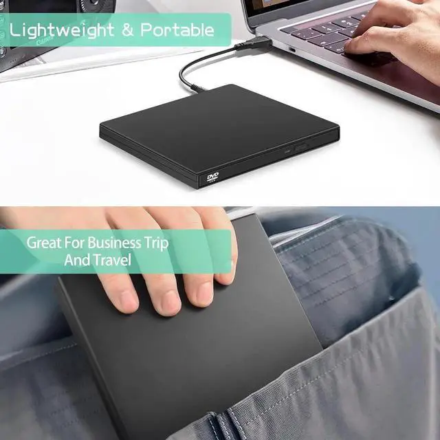 Alt view image 5 of 5 - External CD DVD Drive, USB 2.0 Portable Optical Disc Drive, External CD RW Reader DVD Player for Laptop Desktop PC Mac Windows 11/10/8/7, Mac, Linux OS