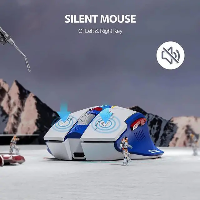 Alt view image 3 of 7 - Wireless Mouse, Rechargeable Wireless Mouse, Ergonomic Silent Mice with 2.4G USB Receiver Mecha Style Mouse Wireless for Laptop Computer MacOS, Blue & White