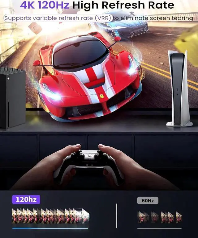 Alt view image 7 of 7 - 8K HDMI 2.1 Switch 4K@120Hz, Bi-Directional 2 in 1 Out HDMI Splitter Switcher with Remote, 8K@60Hz Aluminum HDMI Splitter 1 in 2 Out 48Gbps Ultra HD Compatible with PS5 Xbox Fire Stick