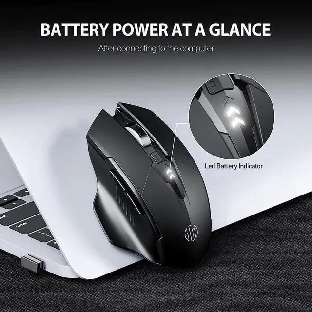 Alt view image 4 of 7 - 2.4G RF Wireless Mouse Rechargeable, [Battery Level Visible], Silent Click Mouse USB 2.4G Cordless Wireless Mice for Laptop PC Computer Tablets, 6 Buttons, 1600DPI 3 Adjustment Levels, Black