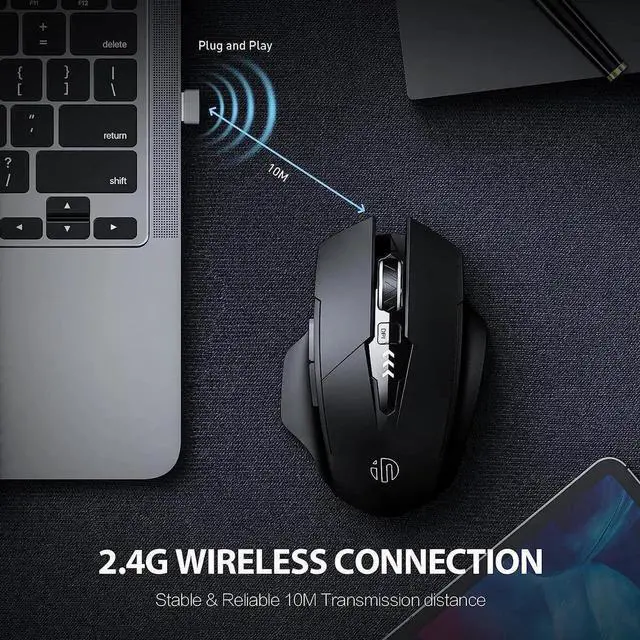 Alt view image 5 of 7 - 2.4G RF Wireless Mouse Rechargeable, [Battery Level Visible], Silent Click Mouse USB 2.4G Cordless Wireless Mice for Laptop PC Computer Tablets, 6 Buttons, 1600DPI 3 Adjustment Levels, Black