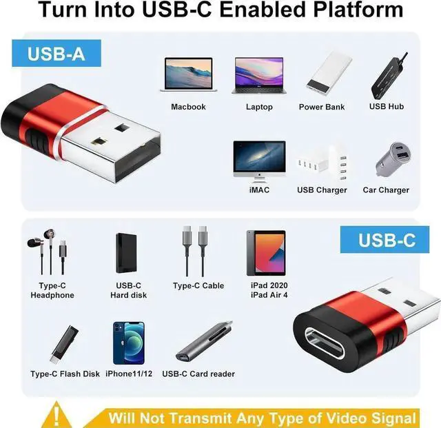 Alt view image 4 of 7 - USB to USB C Adapter 6 Pack USB to USBC-C Adapter USB to C Adapter USBC to USB Adapter USB-C to USB Adapter USB to USB C Cable Converter for iPhone 15 14 13 iPad AirPods and More Red