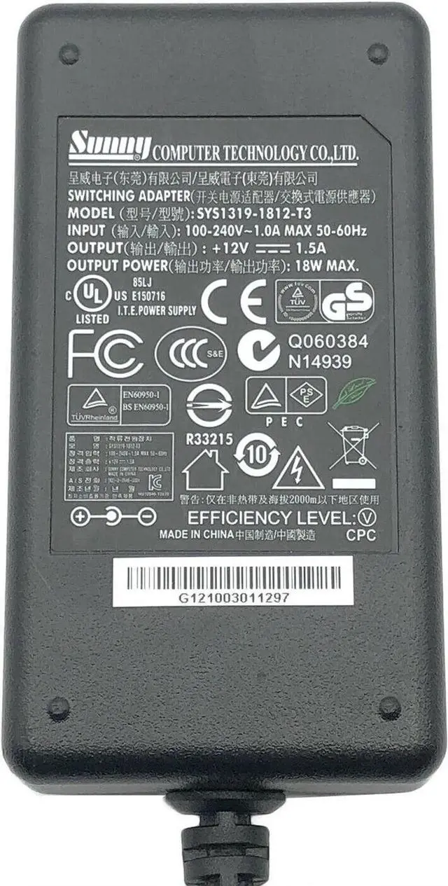 Alt view image 3 of 4 - Genuine Sun-ny SYS1319-1812-T3 AC Adapter 12V 1.5A For iRobot Braava 320 W/P.Cord
