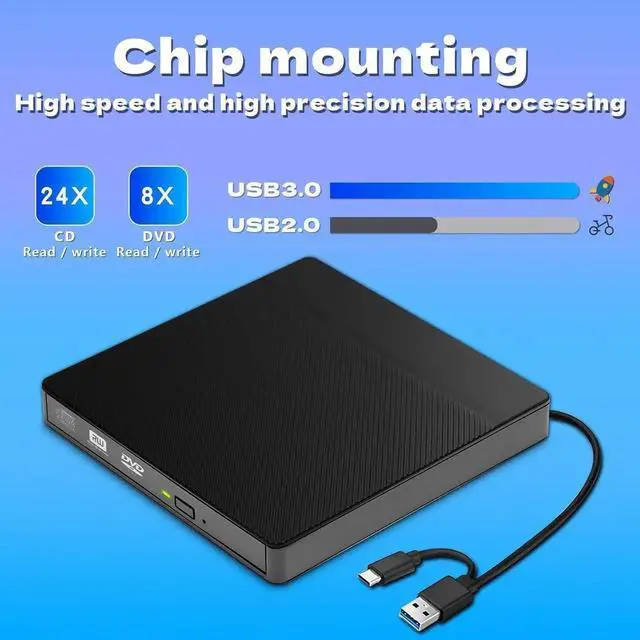 Alt view image 6 of 7 - AUTYUE External CD/DVD Drives, USB 3.0 & Type-C CD DVD Burner Portable CD +/-RW Drive DVD Player for ROM Rewriter Burner Compatible with Laptop Desktop PC Windows 11/10/8/7/XP, Linux MacOS