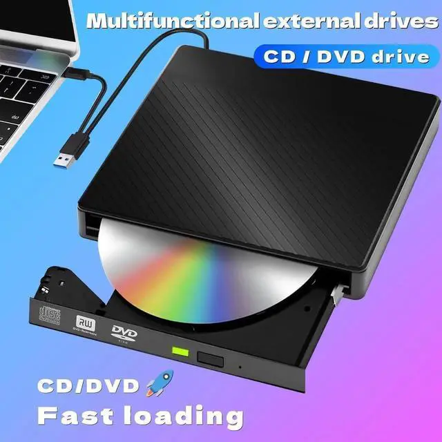 Alt view image 3 of 7 - AUTYUE External CD/DVD Drives, USB 3.0 & Type-C CD DVD Burner Portable CD +/-RW Drive DVD Player for ROM Rewriter Burner Compatible with Laptop Desktop PC Windows 11/10/8/7/XP, Linux MacOS