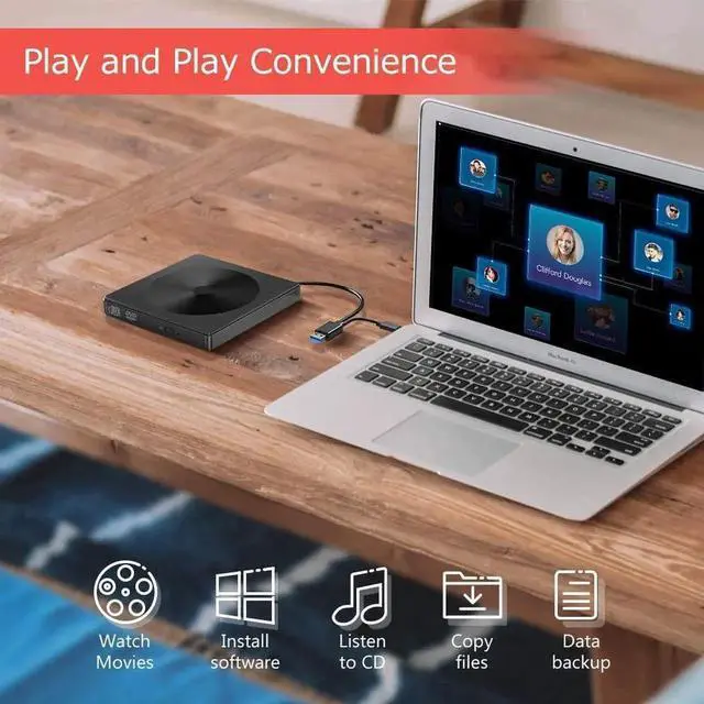 Alt view image 7 of 7 - External CD DVD Drive, Type C USB 3.0 Portable CD/DVD RW Writer Burner, Low Noise High Speed Transfer Drive, Compatible with Laptop, Desktop, Windows XP/2003/Vista/7/8/10, Linux, Mac OS