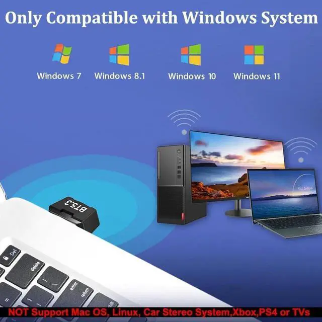 Alt view image 4 of 6 - USB Bluetooth 5.3 Adapter for PC, Mini 5.3 Bluetooth EDR Dongle Receiver Transmitter Plug and Play Support Windows 11/10/8.1/8 for Desktop, Laptop, Bluetooth Headsets, Speakers, Keyboard, Mouse