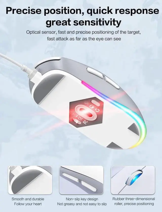 Alt view image 4 of 6 - Cat Paw RGB Gaming Mouse, Silent Optical Computer Mice USB Wired Gaming Mouse with 6 Adjustable DPI Up to 7200, RGB Lighting, 6 Programmable Buttons for Windows/Vista/Linux (White)
