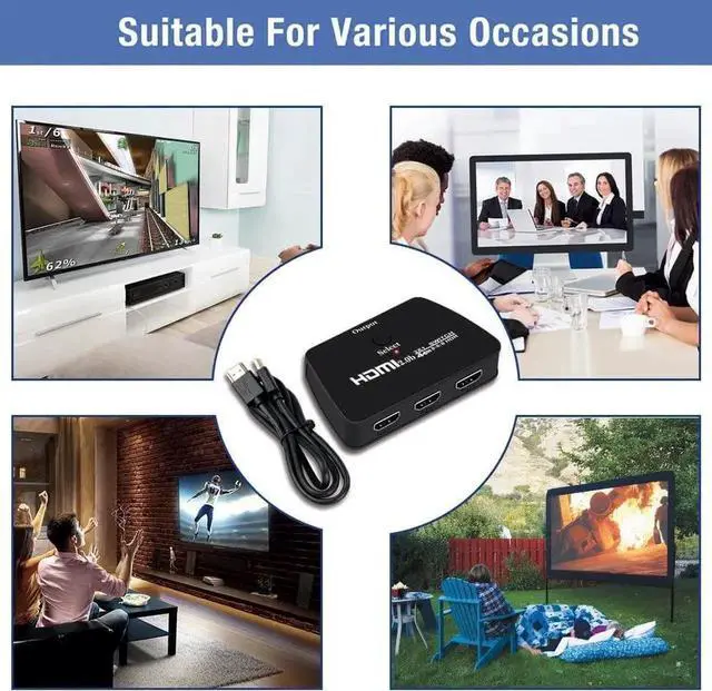 Alt view image 2 of 7 - 4K@60Hz HDMI Switchwith 3.9FT HDMI Cable, HDMI Switch 3 in 1 Out, 3-Port HDMI Switcher Selector, Supports 4K, 3D, HDCP2.2, HDMI2.0, HDR, for Fire Stick 4K, HDTV, PS4/5, Game Consoles, PC