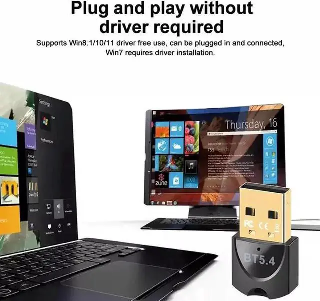 Alt view image 6 of 7 - Bluetooth 5.4 Adapter for PC, Bluetooth 5.4 EDR USB Bluetooth Adapter, Bluetooth Wireless Transmitter for Laptop, Headphones, Keyboard, Mouse, Bluetooth Stereo, Plug and Play, Windows 11/10/8.1
