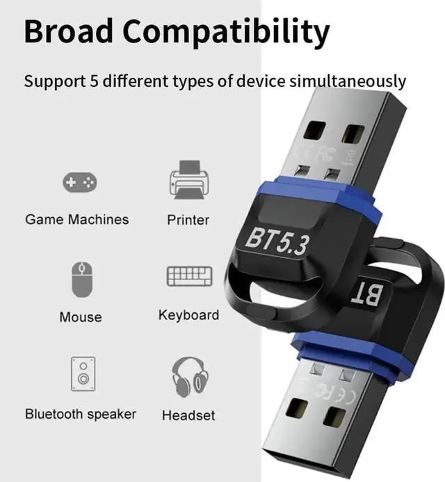 Main image of USB Bluetooth 5.3 Adapter, USB Bluetooth Receiver Supports Laptop PC Desktop Bluetooth Headset Receiving Transmitter