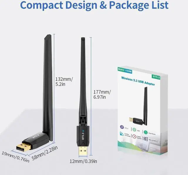 Alt view image 3 of 7 - Long Range USB Bluetooth 5.3 Adapter (EDR & BLE) for PC Desktop, 492FT/150M Bluetooth Wireless Dongle Transmitter for Windows 11/10/8.1/7 Computer, Pair Bluetooth Headset Headphones Mouse Keyboard