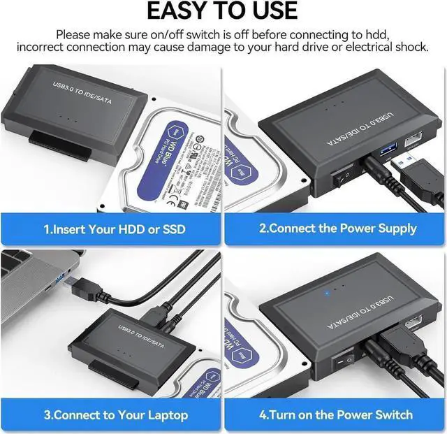 Alt view image 5 of 7 - Hard Drive Reader SATA IDE to USB 3.0 Adapter, USB 3.0 to SATA/IDE Hard Drive Ultra Recovery Converter Kit Data Retrieval Device for 2.5" 3.5" HDD SSD Hard Drive Disk 5.25" DVD/CD-ROM Optical Drive