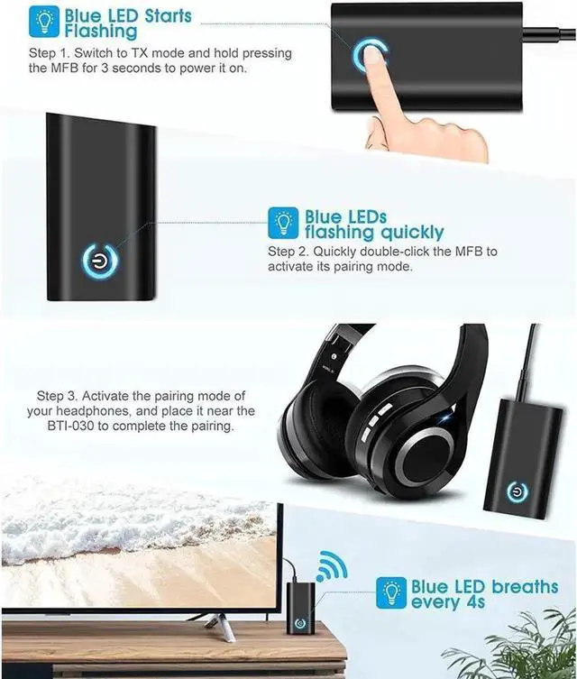 Alt view image 4 of 7 - 2-in-1 Bluetooth 5.0 Transmitter Receiver with 3.5mm Jack Aux for TV PC Home Car Sound System