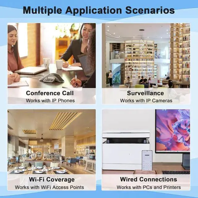Alt view image 4 of 7 - AUTYUE Gigabit PoE Switch, 2 Port Gigabit Ethernet Switch, Ethernet Splitter 1 to 2, Non-PoE to PoE Adapter, Network Hub 1 PoE in 2 PoE Out, Supplies PoE (15.4W) or PoE+ (30W), Distance Up to 328 ft.