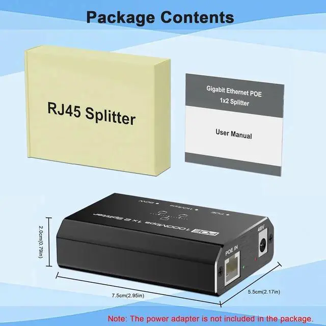 Alt view image 3 of 7 - AUTYUE Gigabit PoE Switch, 2 Port Gigabit Ethernet Switch, Ethernet Splitter 1 to 2, Non-PoE to PoE Adapter, Network Hub 1 PoE in 2 PoE Out, Supplies PoE (15.4W) or PoE+ (30W), Distance Up to 328 ft.