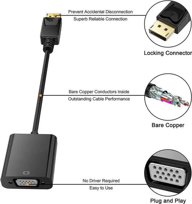 Alt view image 6 of 6 - HDMI to VGA Gold-Plated HDMI to VGA Adapter Male to Female for Computer Desktop Laptop PC Monitor Projector HDTV Chromebook Raspberry Pi Roku Xbox and More
