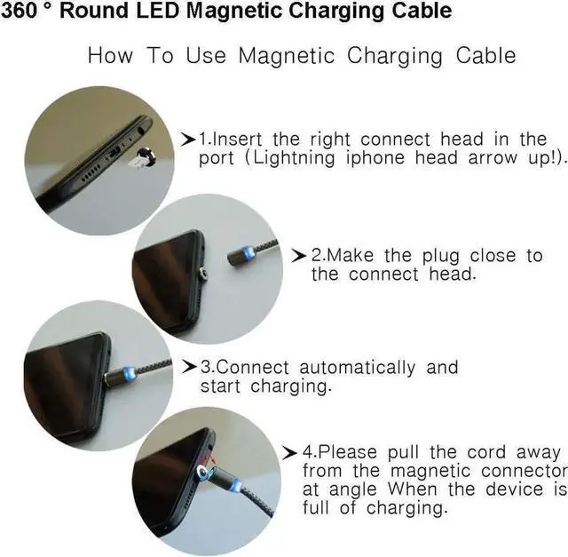 Alt view image 3 of 7 - 6.6ft 90 Degree Magnetic 3 in 1 Charging Cable USB Charger Cable Micro USB/Type C/L Connectors Magnetic Led Indicator for All Cell Phones Universa Charger Cable Multiple Charger Cable (Black)