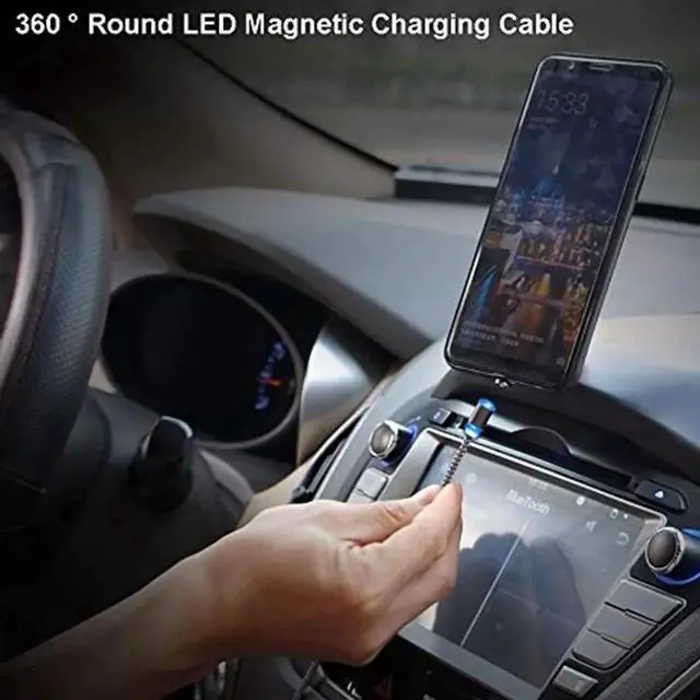 Alt view image 6 of 7 - 6.6ft 90 Degree Magnetic 3 in 1 Charging Cable USB Charger Cable Micro USB/Type C/L Connectors Magnetic Led Indicator for All Cell Phones Universa Charger Cable Multiple Charger Cable (Black)