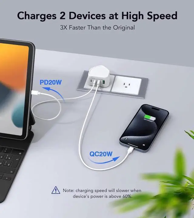 Alt view image 4 of 7 - 40W USB C Wall Charger Blocks, [2-Pack] Flat Type C Charger Plug,Multiport Fast Charging Brick PD Power Adapter Compatible for i-Phone, Android Smartphones, Tablets, i-Pad, A-ir-Pods and More