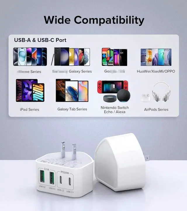 Alt view image 5 of 7 - 40W USB C Wall Charger Blocks, [2-Pack] Flat Type C Charger Plug,Multiport Fast Charging Brick PD Power Adapter Compatible for i-Phone, Android Smartphones, Tablets, i-Pad, A-ir-Pods and More