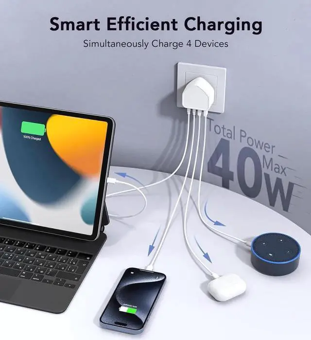 Alt view image 2 of 7 - 40W USB C Wall Charger Blocks, [2-Pack] Flat Type C Charger Plug,Multiport Fast Charging Brick PD Power Adapter Compatible for i-Phone, Android Smartphones, Tablets, i-Pad, A-ir-Pods and More