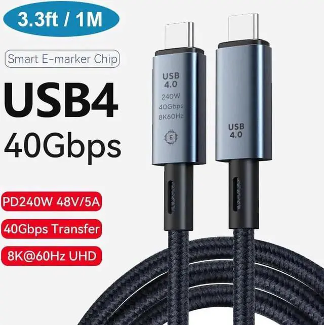 Main image of USB C to USB C Cable 240W, USB 4 Cable Active Thunderbolt 4 Cable 3.3FT / 1M Supports 40Gbps Data Transfer, Single 8K 60Hz/Dual 4K Displays Compatible with Thunderbolt 4, Mobile Phone, Notebook, MAC