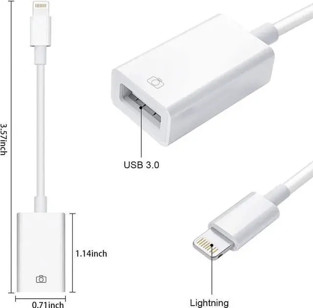 Main image of Lightning to USB Camera Adapter Lightning Female USB OTG Cable Adapter for Select iPhone iPad Models Support Connect Camera Card Reader USB Flash Drive MIDI Keyboard White