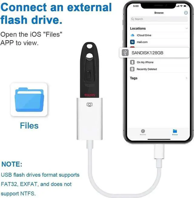 Alt view image 6 of 7 - Lightning to USB Camera Adapter Lightning Female USB OTG Cable Adapter for Select iPhone iPad Models Support Connect Camera Card Reader USB Flash Drive MIDI Keyboard White