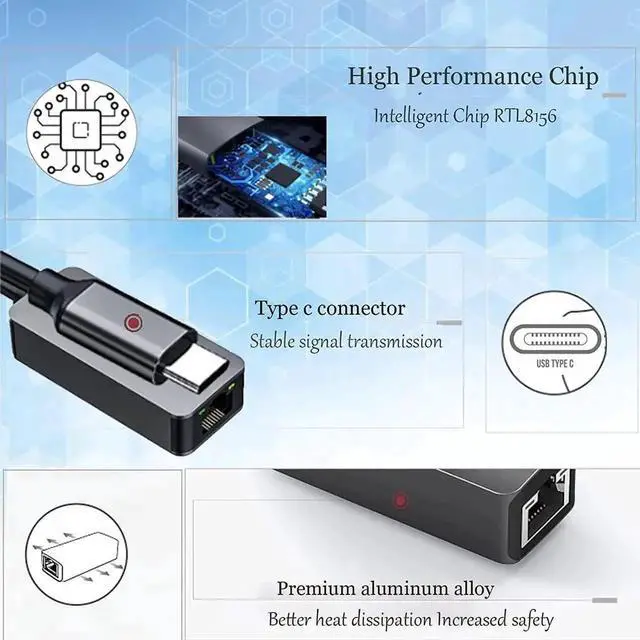 Alt view image 2 of 7 - USB-C to Ethernet Adapter 2.5G, USB Type C to RJ45 LAN Ethernet 2500/1000/100/10Mbps Gigabit Network Adapter for Windows 10,8.1, 8, 7,Vista,XP,Mac OS.