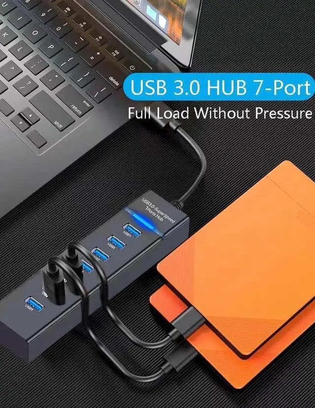 Alt view image 7 of 7 - 7 Port USB Hub 3.0, USB 5Gbps Data Transmission Hub Splitter 7-Ports, Computer Networking Hubs for Laptop, PC, MacBook, Mac Pro/Mini, PS4/5, XPS, Surface Pro, Galaxy Series, Mobile HDD, and More
