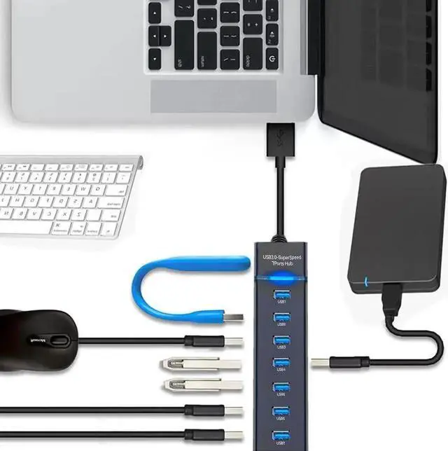 Alt view image 2 of 7 - 7 Port USB Hub 3.0, USB 5Gbps Data Transmission Hub Splitter 7-Ports, Computer Networking Hubs for Laptop, PC, MacBook, Mac Pro/Mini, PS4/5, XPS, Surface Pro, Galaxy Series, Mobile HDD, and More