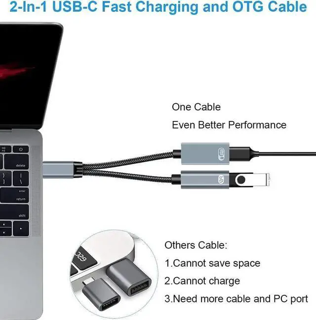 Main image of USB C to USB Adapter OTG and Charger Cable, 2 in 1 USB-C Splitter with 60W PD Charging Type C OTG and USB A Female Port Compatible with Chr-o-mecast G-o-o-g-l-e TV, i-P-ad Pro, S21/S20, Pixel,L-G G8