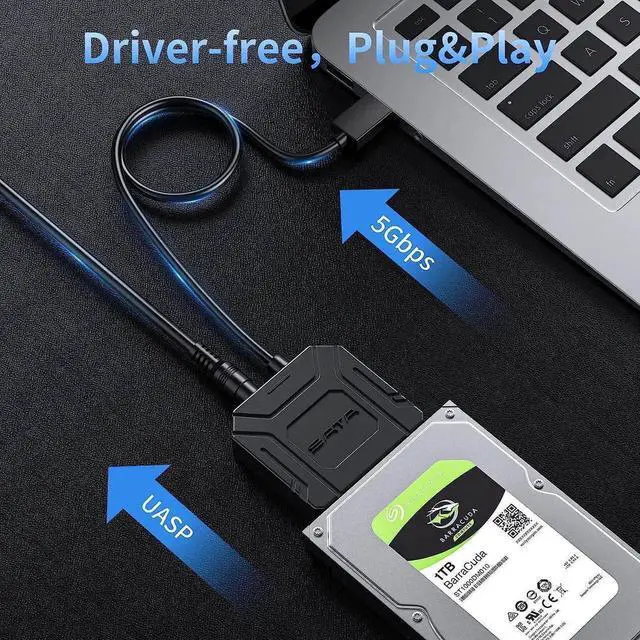 Alt view image 2 of 7 - SATA III to USB 3.0 Adapter, USB to SATA Adapter Cable for 2.5"/3.5" HDD/SSD SATA I/II/III Hard Drive Adapter, Support UASP, with External Power Supply 12V 2A
