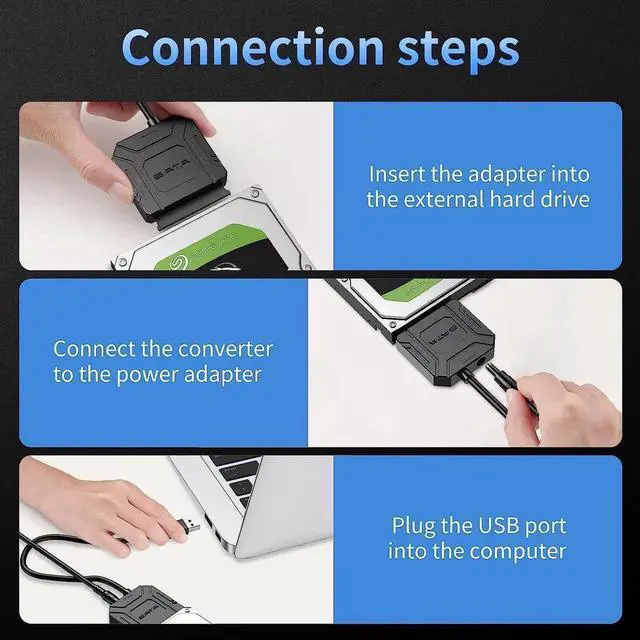 Alt view image 5 of 7 - SATA III to USB 3.0 Adapter, USB to SATA Adapter Cable for 2.5"/3.5" HDD/SSD SATA I/II/III Hard Drive Adapter, Support UASP, with External Power Supply 12V 2A